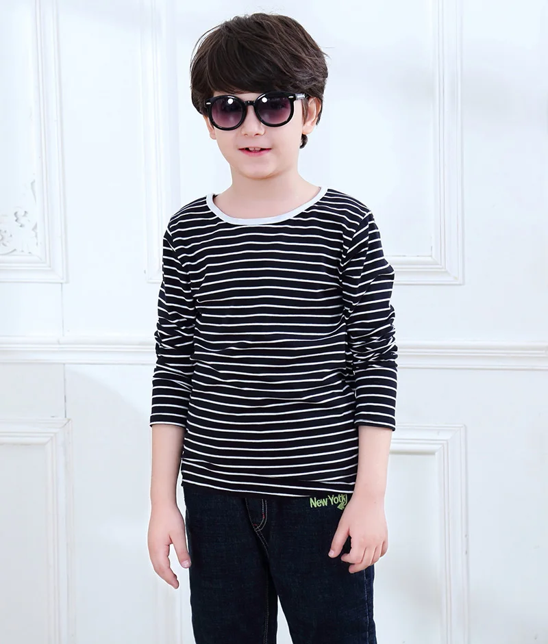 SheeCute/футболка для мальчиков и девочек; Новая весенне-Осенняя детская одежда; футболка в полоску для мальчиков и девочек; Детские футболки с длинными рукавами; хлопковая От 3 до 14 лет