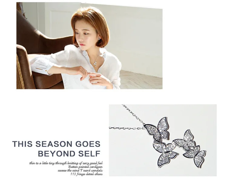 

Real 925 Sterling Silver Long Zircon Butterfly Necklaces Pendant Fashion Jewelry Statement Necklace For Women