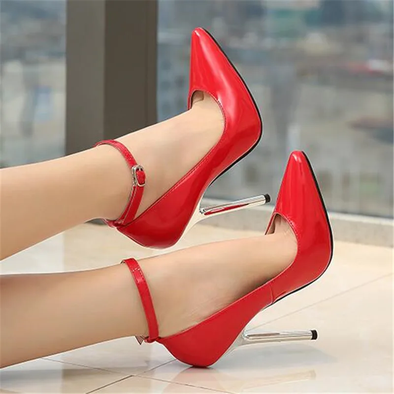 

15CM High Heels Women Pumps Pointed Leather Buckle Strap Sexy Lady Shoes Party Club Stiletto Women Pumps Plus Size 35-44 black