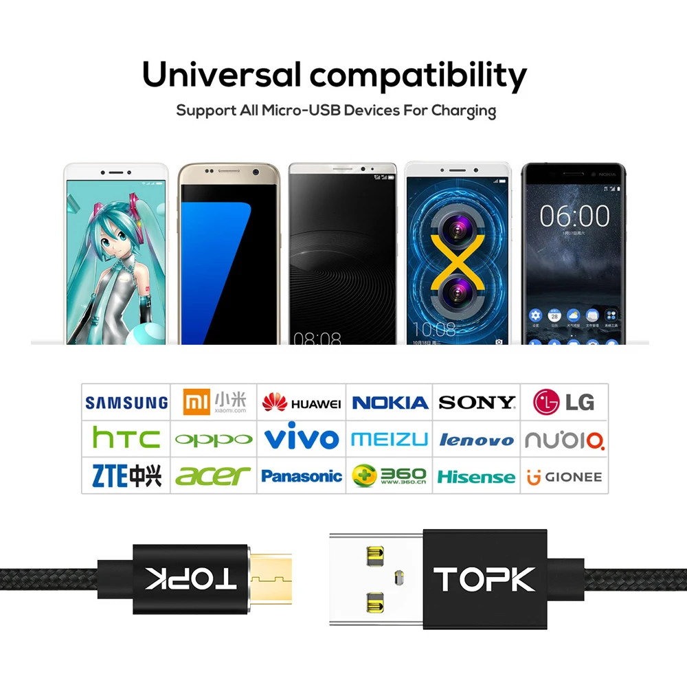 TOPK F мини светодио дный Магнитный кабель Нейлон Плетеный Магнит Micro usb для зарядки