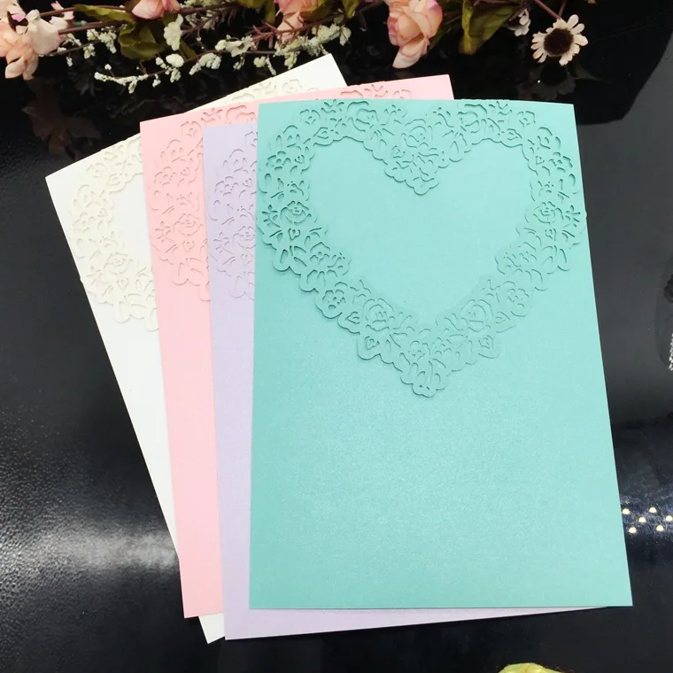 

200 шт. Пригласительные открытки с лазерной резкой в форме сердца розы для свадебной вечеринки карты с конвертом & Seal