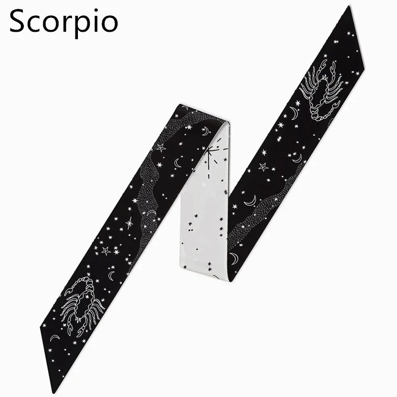 Scorpio 12 созвездий, серия Таро, дизайн, принт, женский шелковый шарф,, модный головной платок, роскошный бренд, маленький галстук, завязывается, Сумка с лентами - Цвет: Scorpio