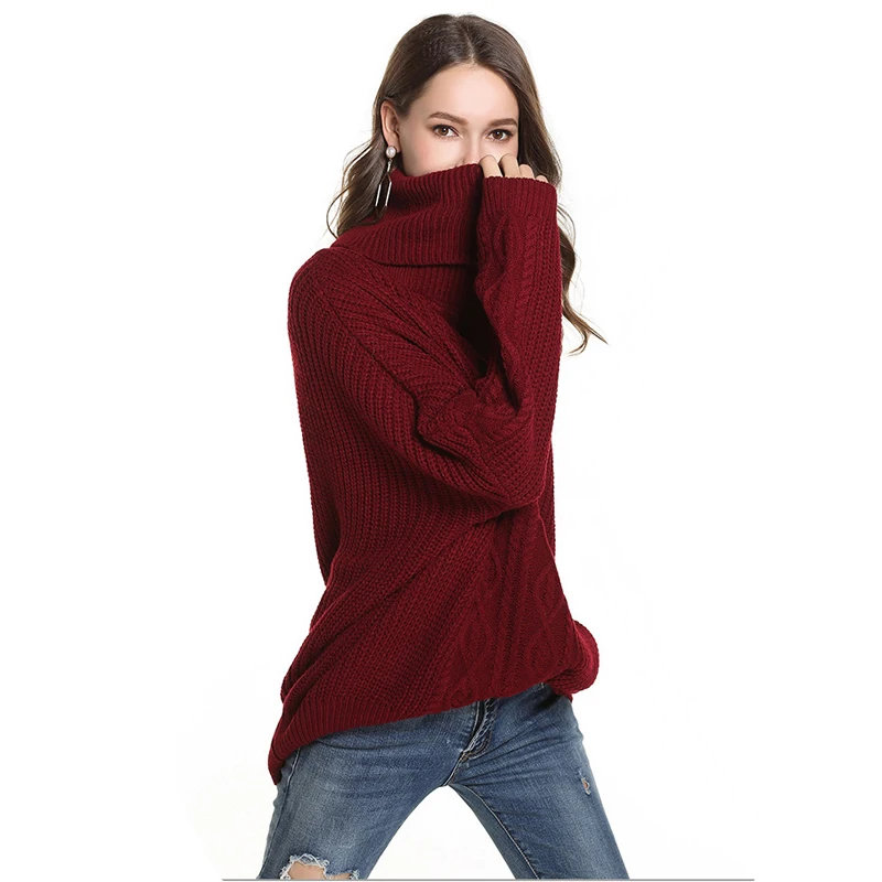

Autumn Winter Sweater Women 2020 Casual Solid Warm Turtleneck Sweater Oversize Long Sleeve Thick Knitted Sweater Plus Size 5XL