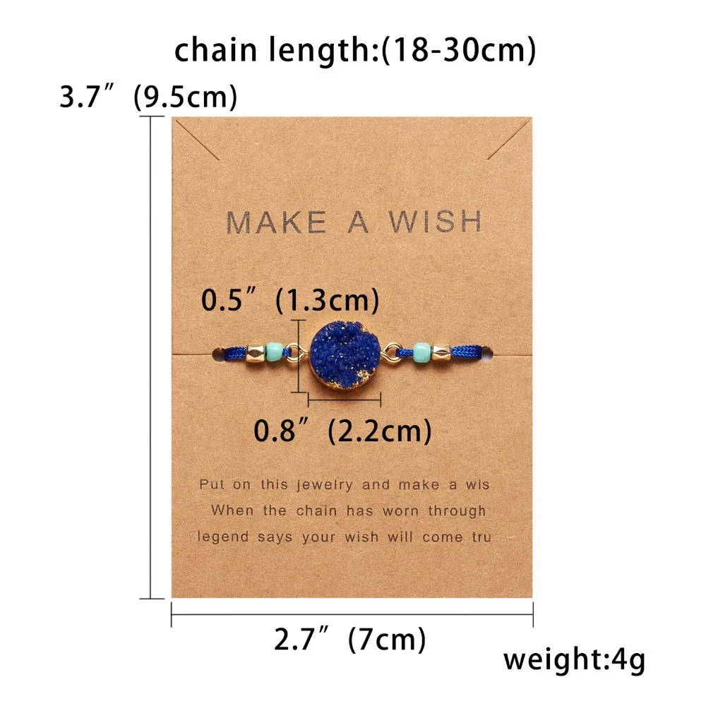 Make Wish Paper Card Регулируемый веревочный плетеный браслет ручной работы Femme Красочный