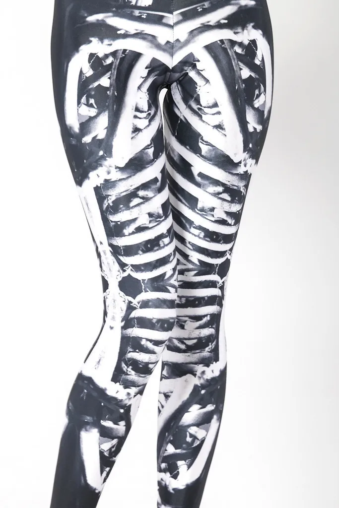 

Fashion Women Skeleton on Black Print Leggings Slim Fit Thin Elastic Polyester Party Pants Casual Trousers Drop Shipping