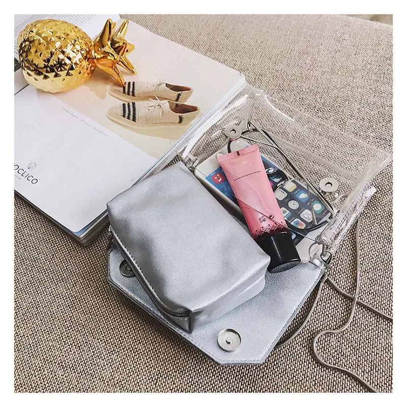 Fashion Women Small Transparent Messenger Bag Clear PVC Composite Lady Chain Crossbody Bags Hot Sale Mini Shoulder Purse | Багаж и сумки