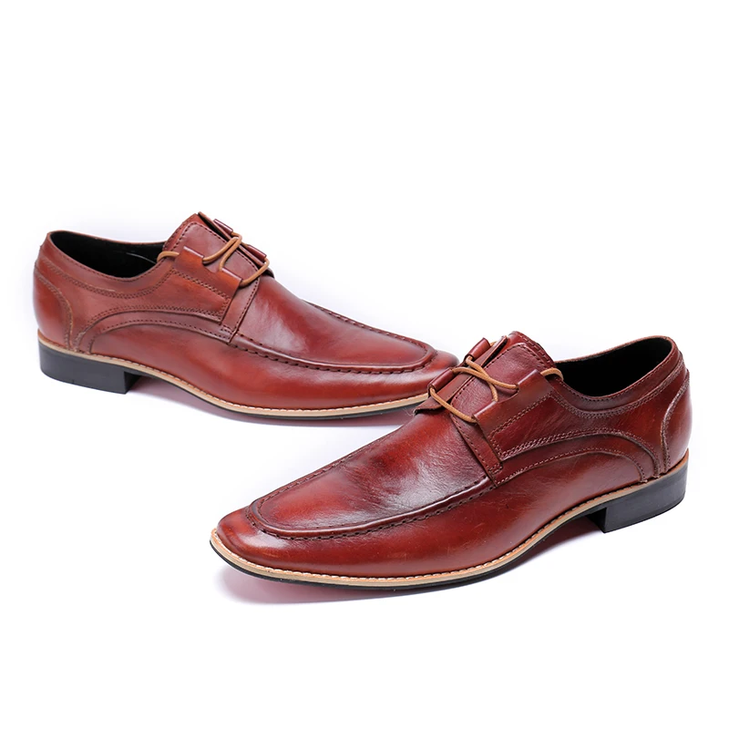 

NA121 Men's Point Toe Wholecut Oxford Genuine Leather Dress Shoes Brown Hand-Painted Shoes Male Formal Shoe Man Shoes