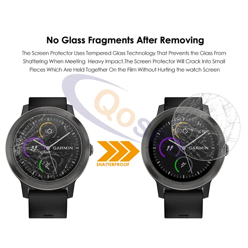 Qosea (2 упаковки) для Garmin Vivoactive 3 Защита экрана часов 9H закаленное стекло