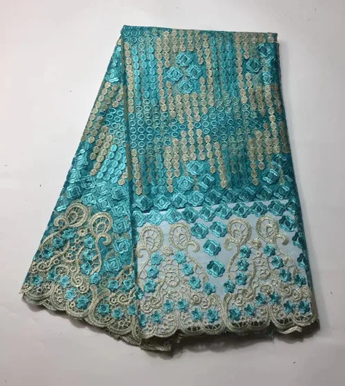 Оптовая продажа Нигерии кружевной ткани 2017 белый вышитый отделкой Африканский