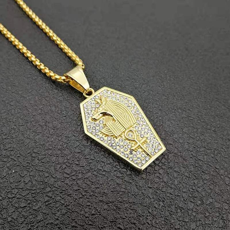 Хип хоп полный горный хрусталь Bling Iced Out Золото Цвет Нержавеющая сталь Египетский АНХ крест Anubis подвески Цепочки И Ожерелья Для для мужчин ювелирные