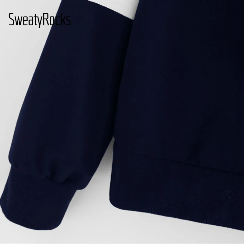Толстовка с капюшоном в стиле пэчворк SweatyRocks, женские пуловеры с длинным рукавом, повседневные школьные свитшоты