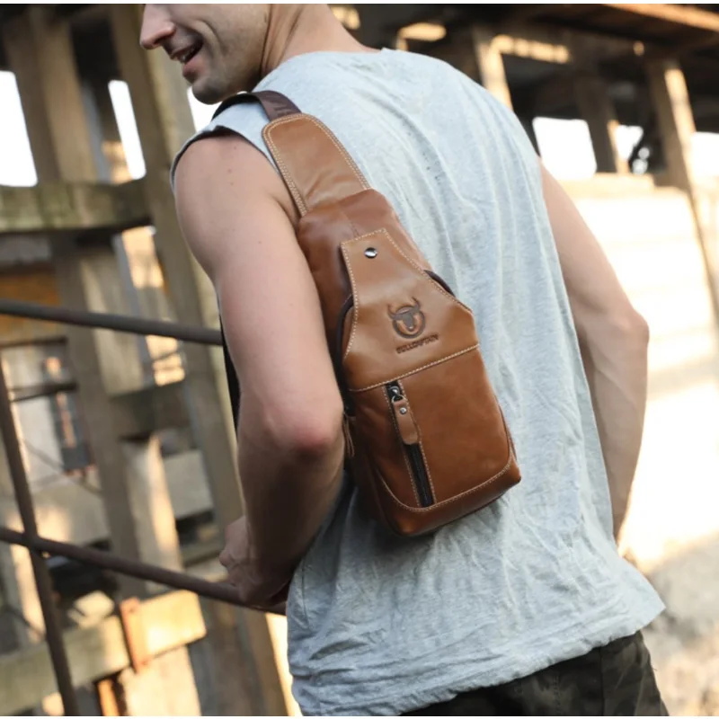 BULLCAPTAIN 2 цвета Новый Для мужчин Crossbody Груди Мешок отдыха из натуральной кожи