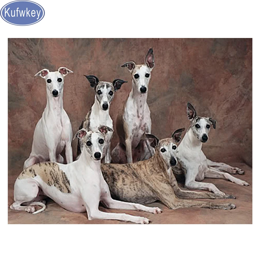 Kufwkey 5d Diamond Painting Whippet Dog full square Embroidery animal Puppies Cross Stitch diy handmade Mosaic Crafts | Дом и сад