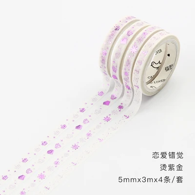 purple gold tape 4 рулона/набор металлическое золото изысканные тонкая лента Молодежные ноты параллельный мир геометрический бронзированный васи лента DIY наклейки для дневника маскирующая лента - Цвет: purple gold tape