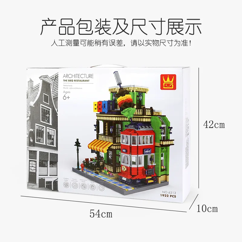 

2019 new arrive Wange 6313 BBQ Restaurant Architecture Building Block Kids Educational Toy Wange Block Gift Toys For Children