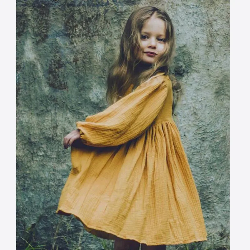 Brand Baby Girl Clothes Autumn 2020 Ins Style European&ampAmerica Solid Girls Dress Toddler Kids Casual Linen Princess | Детская одежда