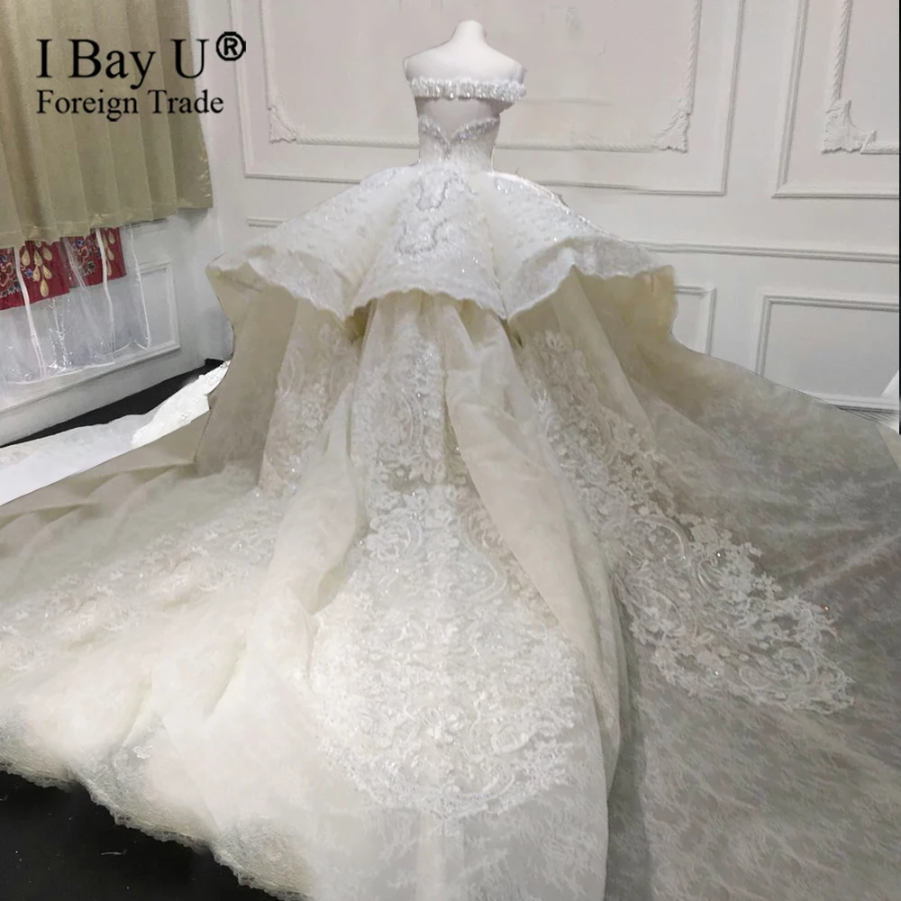 Реальные фотографии 380 см поезд роскошное свадебное платье принцессы Vestido De Novia 3D кружево кристалл бальное Свадебные платья
