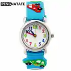 Детские часы PENGNATATE для мальчиков и девочек, подарок, модные 3D милые детские синие часы с автомобильным ремешком, силиконовый браслет, Мультяшные наручные часы