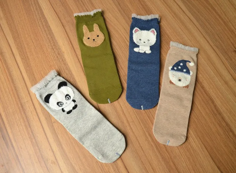 480 пар/лот женские зимние теплые хлопковые носки с объемными рисунками животных