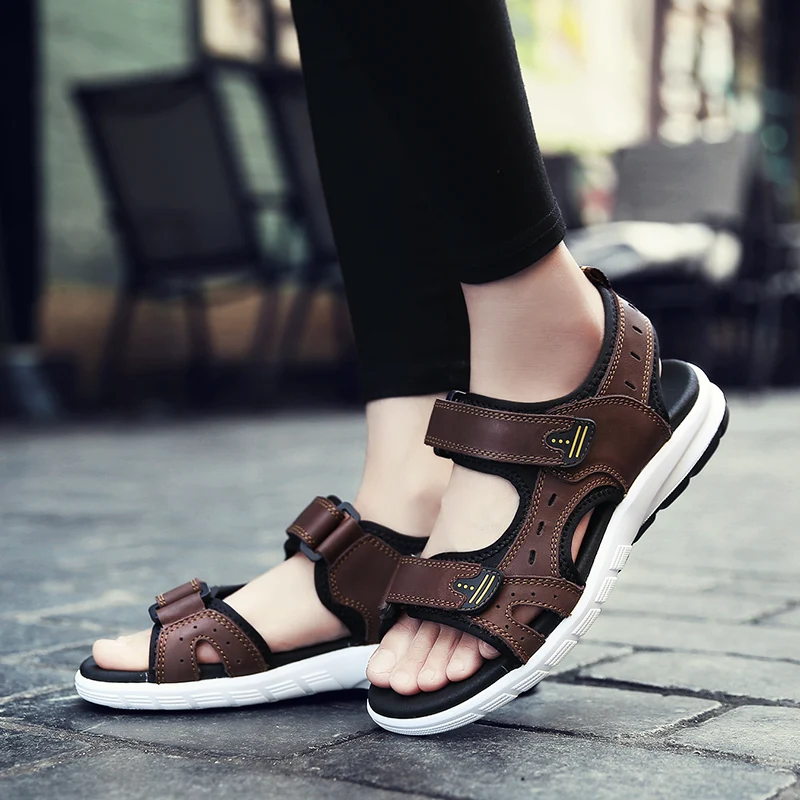 

2020 new men's sandals casual genuile leather shoes male summer beach sandal man lovers flat sandals for men hot sale size 34-44