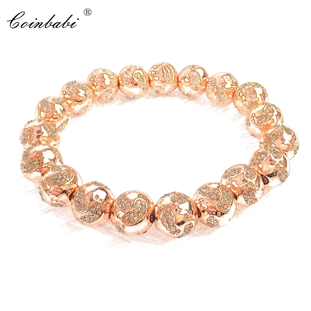 

10mm Rose Gold Baby Footprint Bead Bracelet,2018 New Europe Style Strand Bracelet, Silver Trendy Fashion Jewelry for Men Women