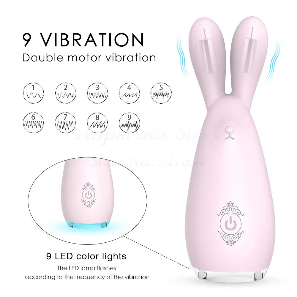 New 9 Speeds Rabbit Vibrator USB Charged LED Light Showed For Women Daul Motor Clitoral Nipple Clamps Sex Toys. | Красота и здоровье