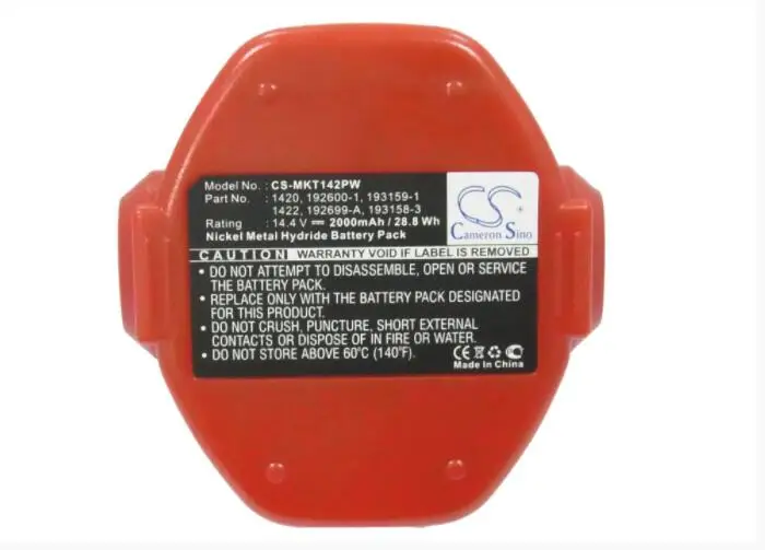 Аккумулятор Cameron Sino 2000 мАч для MAKITA 1051D 1051DWA 1051DWAE 1051DWD 1051DWDE 1051DWF 1051DWFE 1051DZ 4033D 4033DZ 4332D |