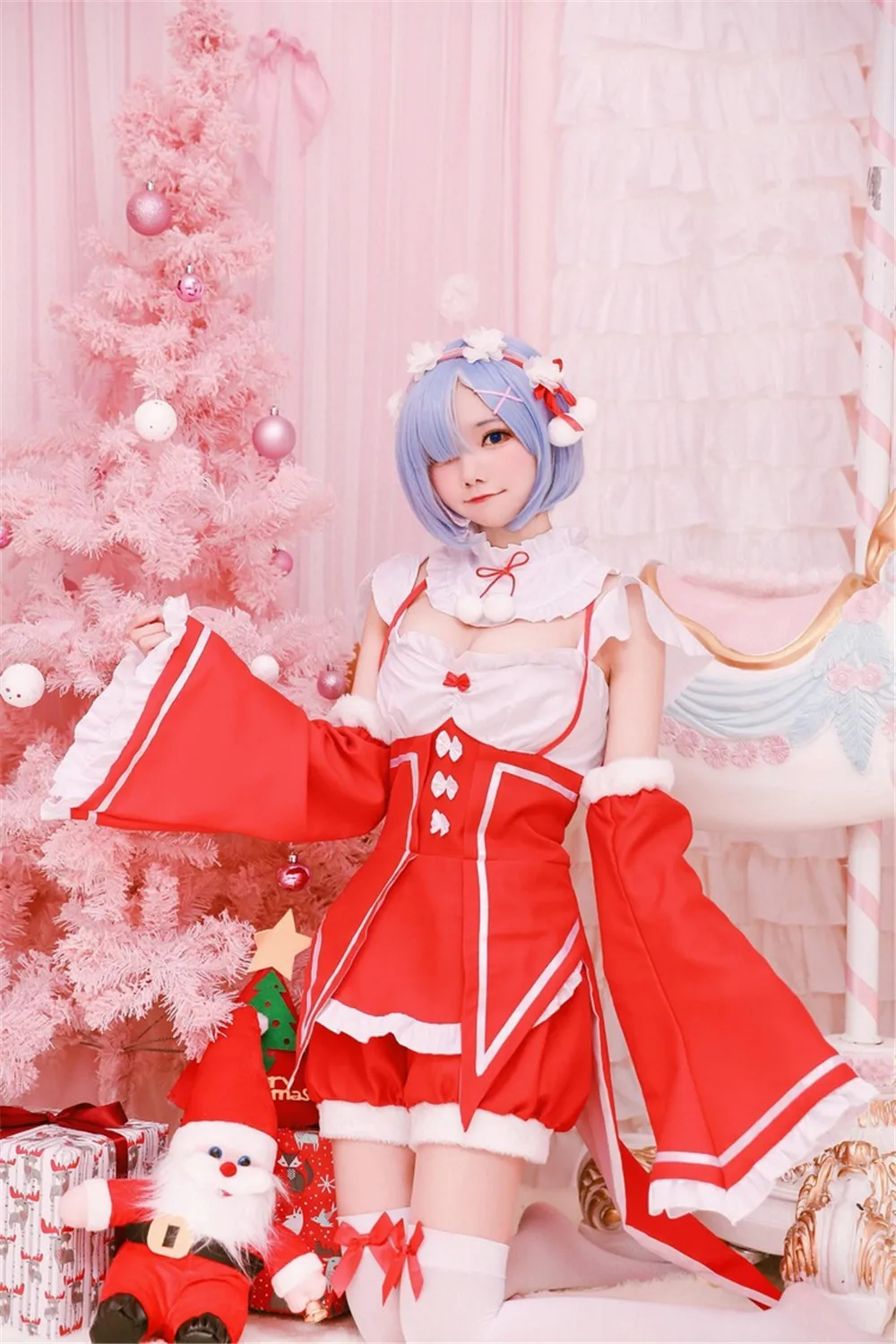Аниме! Re: жизнь в другом мире от zero новый год красный Rem Ram рождественская форма