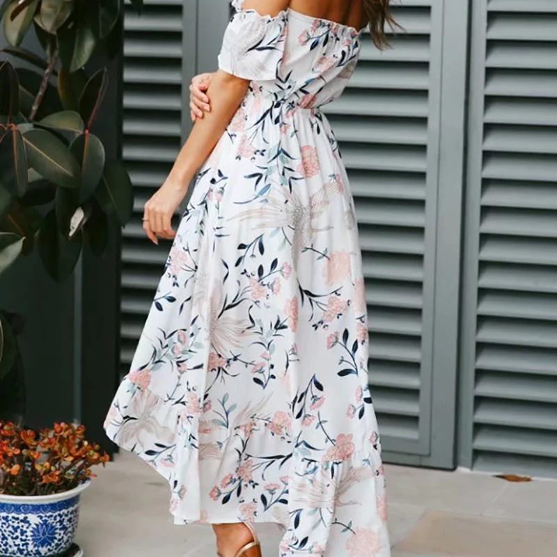 Весна-лето женские белые богемные пляжные платья с вырезом лодочкой длиной до