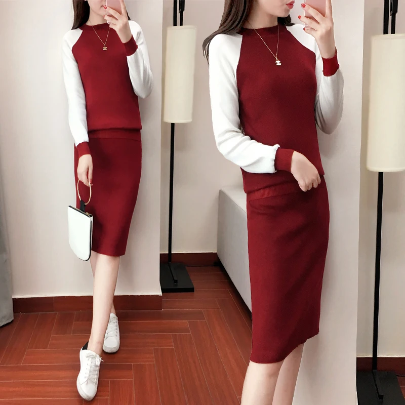 Комплект из 2 предметов на весну и осень свитер женский модный тонкий топ с