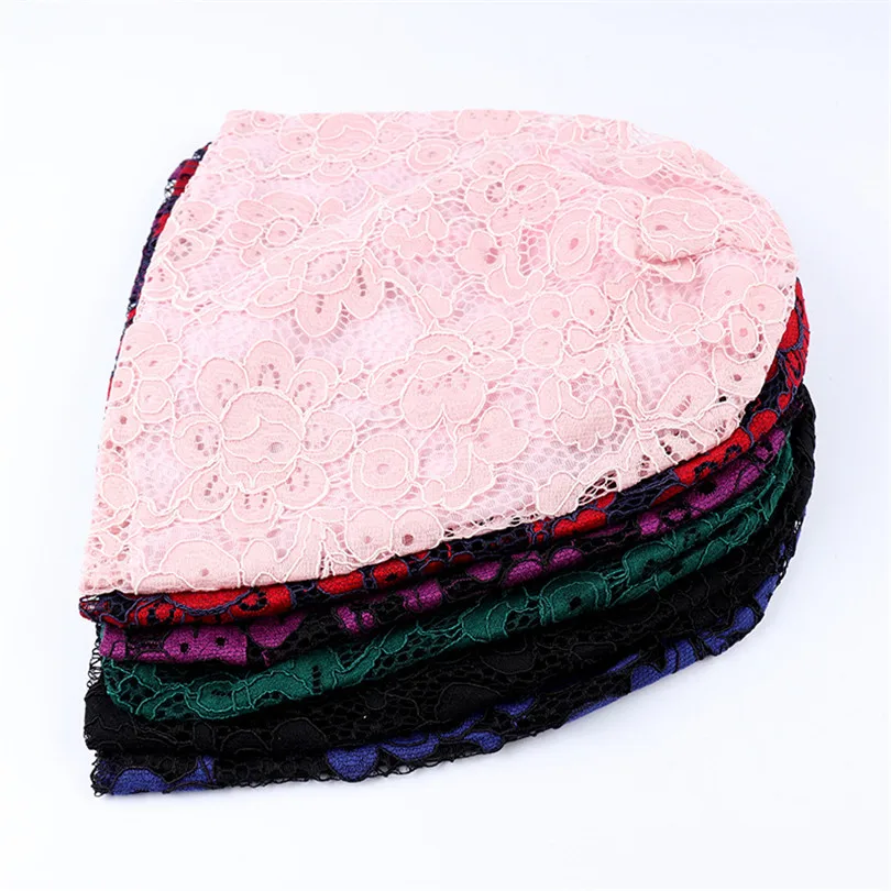 

VISNXGI Winter Women India Hat Spring Autumn Hollow Out Cotton Ruffle Chemo Hat Muslim Beanie Turban Head Wrap Skullies Mujer