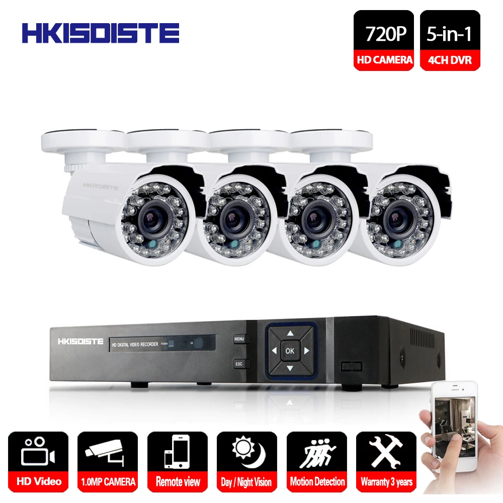 Камера видеонаблюдения 4 канала 1080P HD DVR AHD водонепроницаемая 720P|Система
