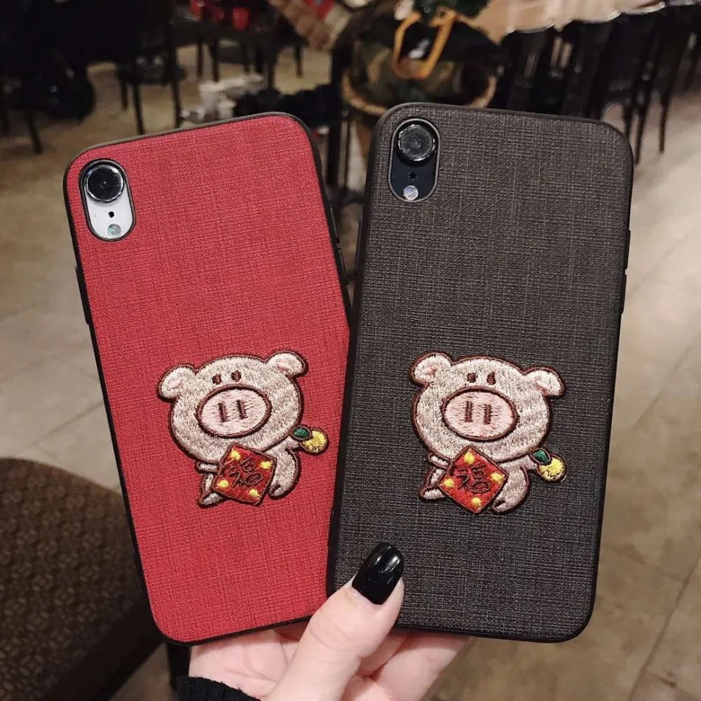 Anjiri красивой вышивкой поросенка Корпус для мобильного телефона чехол iphonexs