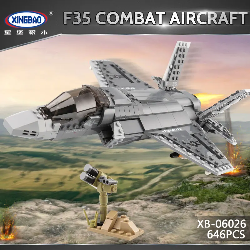 XINGBAO-construcción del caza F35, 06026 piezas, nueva serie de armas militares, bloques de construcción, MOC, modelo de avión, Juguetes, 646 piezas