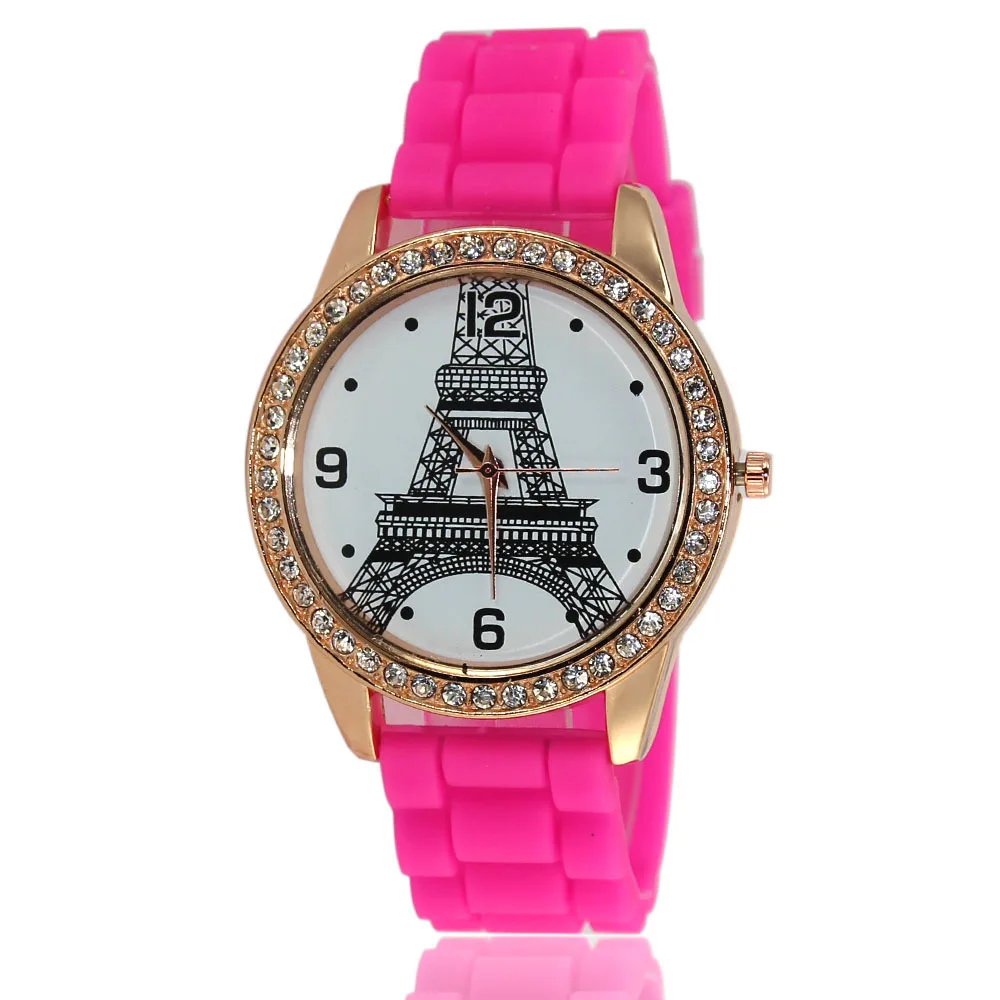 Новинка 2017 женские часы модные Париж башня кнопка тип отображения по часовой