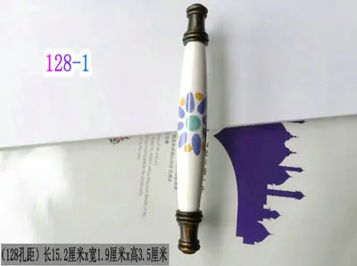 128mm hole spacing-1 Средиземноморская Ретро керамическая ручка ручная роспись керамические ручки полоса белая и синяя фарфоровая дверная ручка для ящика шкафа - Цвет: 128mm hole spacing-1
