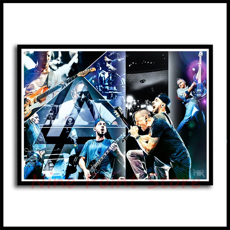 Рок-Группа Linkin Park с белым покрытием бумажные плакаты постер для бара/Кафе Ретро плакат декоративной живописи бескаркасные - Цвет: Черный