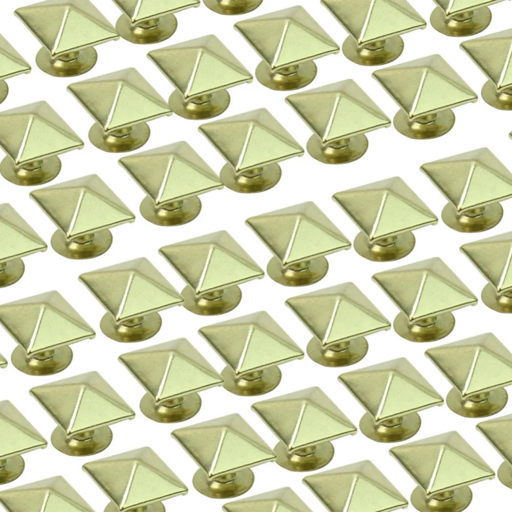 50pcs/Lot 10mm Metal Gold Tone Square Pyramid Rivet Studs Spikes Punk Rock DIY Bags Shoes Clothes Decor Leathercraft New | Дом и сад