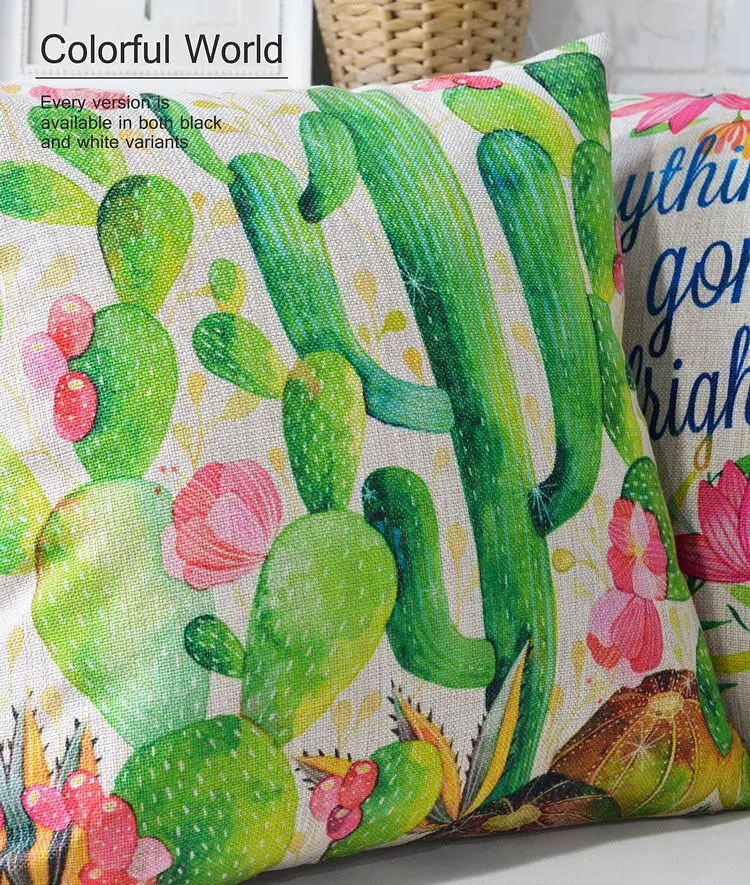 Шик Красочный кактус цветы и птицы цитата буквы льняная Подушка Чехол для