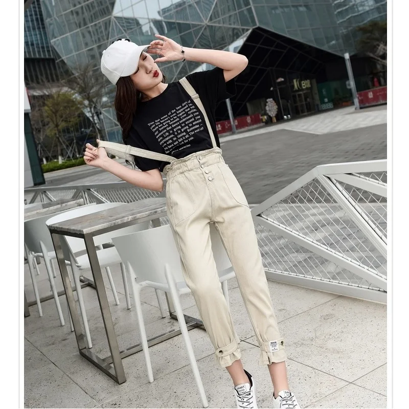 Женский комбинезон винтажный с высокой талией свободный из хлопка | Женская