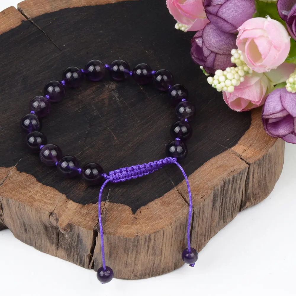 Популярный Плетеный Круглый браслет ручной работы 8 мм из бисера и Аметиста