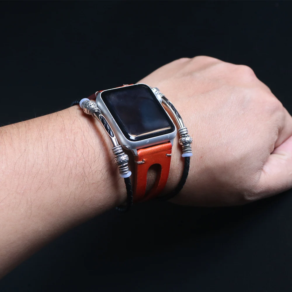 Ретро Браслет для Apple Watch серии 1 2 3 4 ремешок 38 мм 40 мм яловая кожа для iWatch 42 мм 44 мм ремешок для часов из натуральной кожи