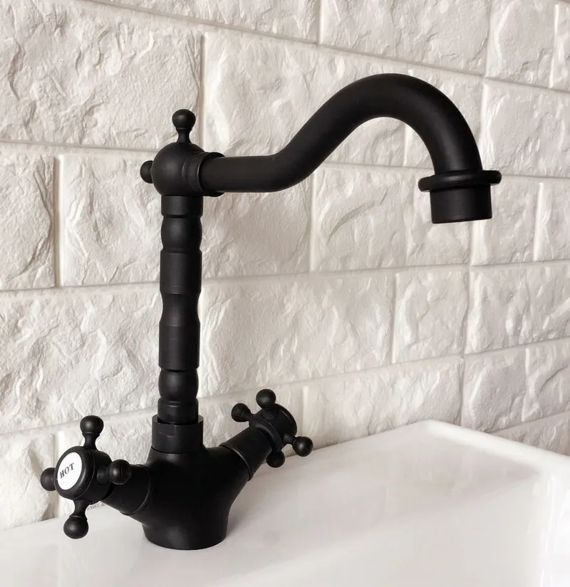 

Black Oil Rubbed Brass Swivel Spout Double Cross handles Kitchen Bar Bathroom Vessel Sink Basin Faucet Mixer Tap anf342