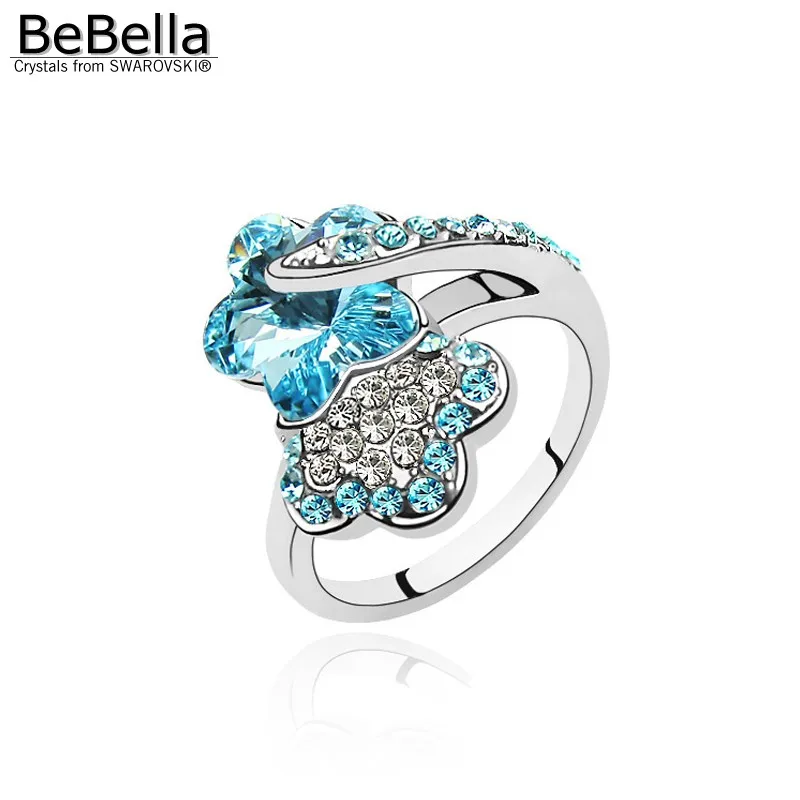 Женское кольцо с кристаллами BeBella украшенное цветами сливы и Swarovski подарок на
