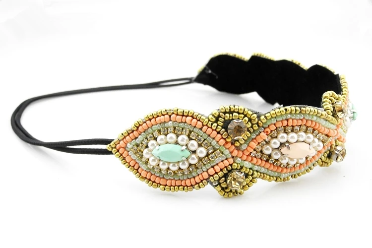 Стразы эластичная повязка на голову ручной работы индивидуальная Жемчужная