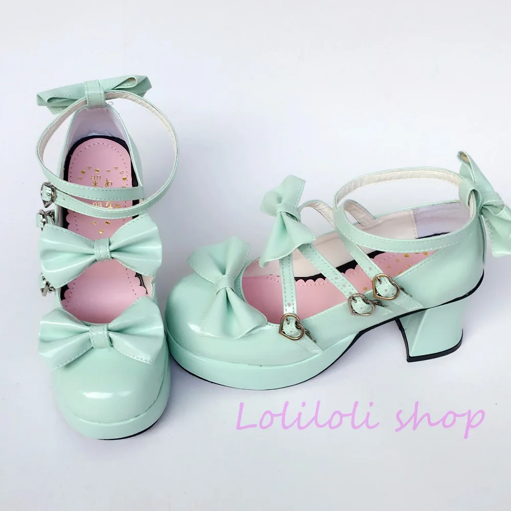 Туфли принцессы в стиле &quotЛолита&quot японский дизайн специальная форма Мятная