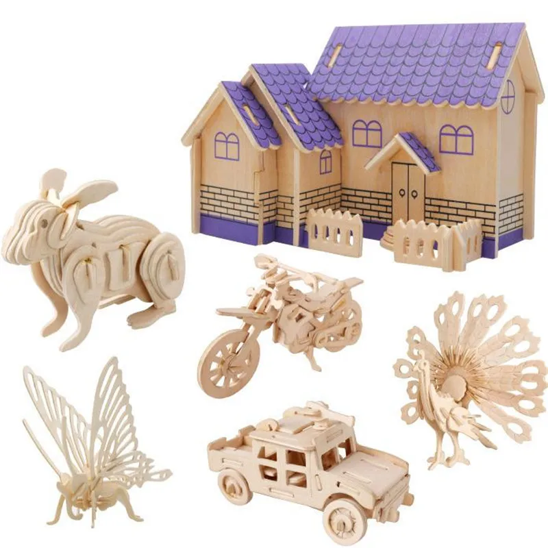 

One Piece Kids Educational Toys Animals&Transportation 3D Puzzles Wooden Jigsaw Creative Handmade Learning Brinquedos16 Style