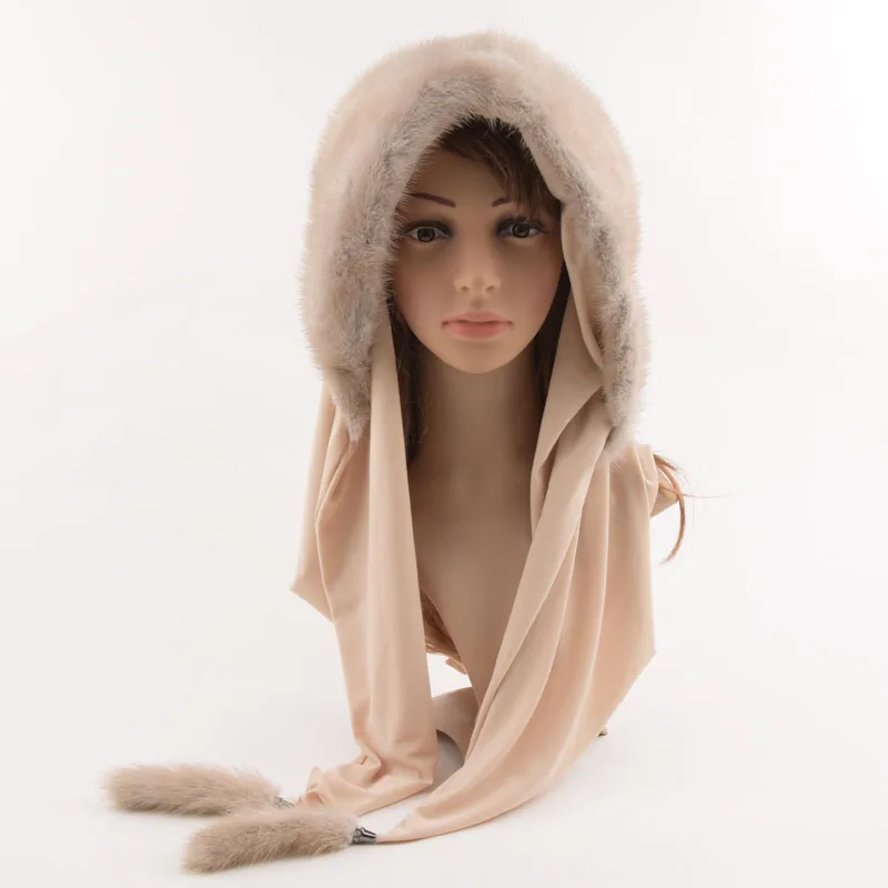 Warm Winter Full Mink Hat With Scarf New Style Genuine Mink Fur Beanie And High-Quality Natural Fur Scarf