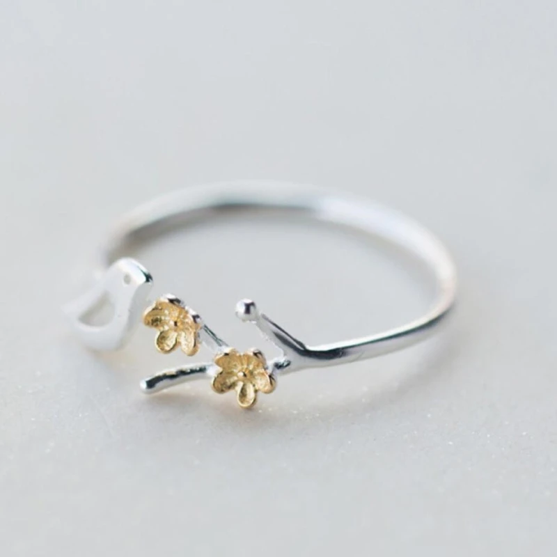 

Sole Memory Cute Bird Branch Fresh Versa Fashion Silver Color Female Resizable Opening Rings SRI254