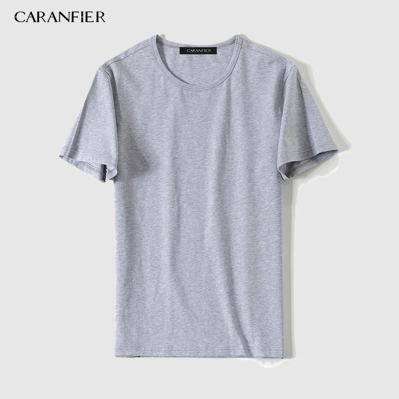 CARANFIER футболки Для мужчин однотонная хлопковая Футболка 2019 О образным вырезом с
